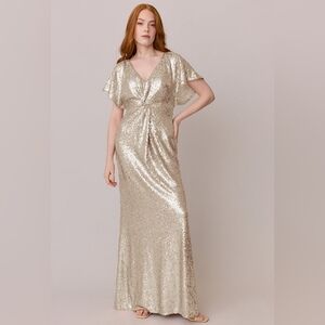 Revelry Bridesmaid Dress Womens 14 Regular Champagne Gold Sequins